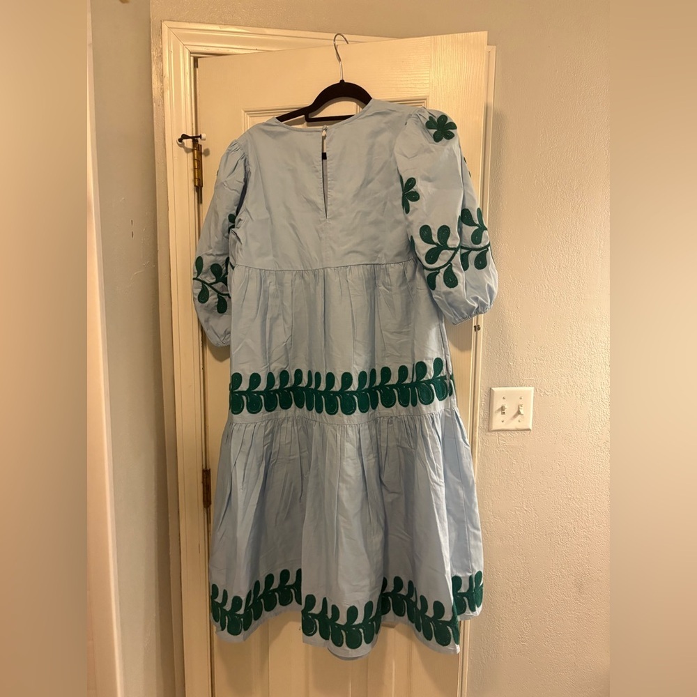 Anthropologie Embroidered Puff-Sleeve Midi Dress SP Color: Blue NWT - Picture 6 of 6